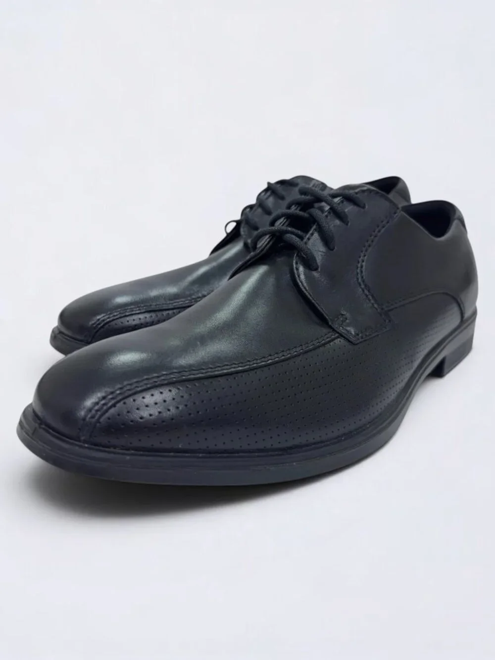 ECCO Helsinki 2.0 Derby Shoes Men's 8 Black Leather Perforated‎ Square Toe NWOB